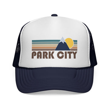 Buy dark-navy Park City, Utah Retro Mountains Trucker Hat - Vintage Style Park City Cap