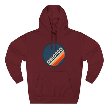 Buy burgundy Premium Chicago Retro Circle Hoodie — Vintage 70s Striped Logo Pullover