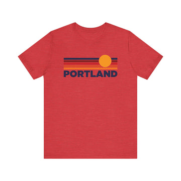 Buy heather-red Portland, Oregon T-Shirt Retro Sun Ombre Unisex Tee, Vintage Oregon Tee, Mountain Sun Portland Tee, Oregon Souvenir Shirt