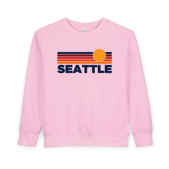 Seattle, Washington Toddler Sweatshirt - Retro Sun Seattle Toddler Crewneck Sweatshirt