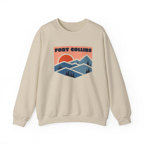 Fort Collins, Colorado Sweatshirt Retro Mountains, Fort Collins Unisex Graphic Crewneck