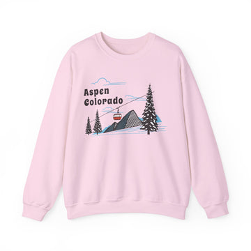 Buy light-pink Aspen, Colorado Sweatshirt - Unisex Retro Ski Mountain Gondola Aspen Sweatshirt