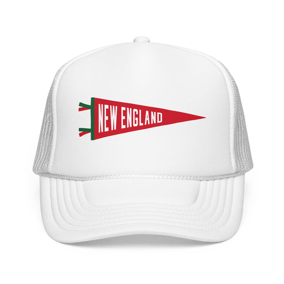 New England, Massachusetts Pennant Trucker Hat — Retro Flag Foam Cap