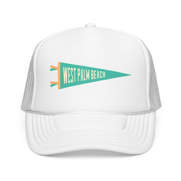 Buy white West Palm Beach, Florida Pennant Trucker Hat — Retro Flag Foam Cap