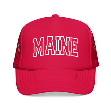 Buy red Maine Trucker Hat — Vintage College Foam Mesh Cap