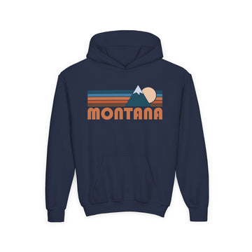Buy navy Montana Youth Hoodie - Retro Mountain Montana Youth Sweatshirt