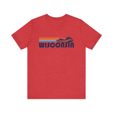 Buy heather-red Wisconsin T Shirt - Retro Jetski PWC Graphic Wisconsin Tee