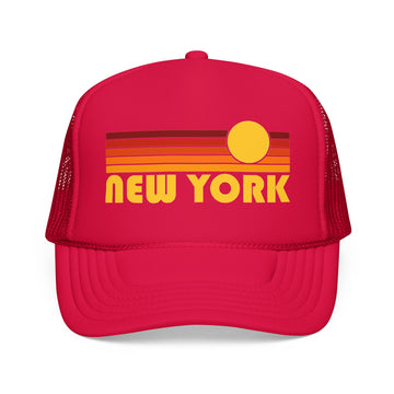 Buy red New York Retro Sunset Trucker Hat