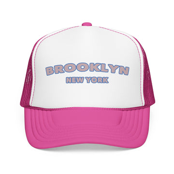 Buy hot-pink-white-hot-pink Brooklyn, New York Foam Trucker Hat - Retro Pastel Script Mesh Cap