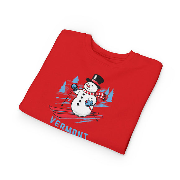 Vermont Toddler Sweatshirt - Skiing Snowman Vermont Toddler Crewneck Sweatshirt