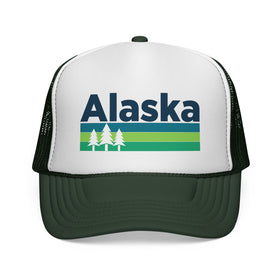 Buy dark-green Alaska Retro Trees Trucker Hat - Vintage Style Alaska Cap