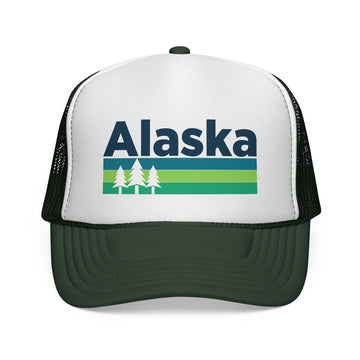 Buy dark-green Alaska Retro Trees Trucker Hat - Vintage Style Alaska Cap