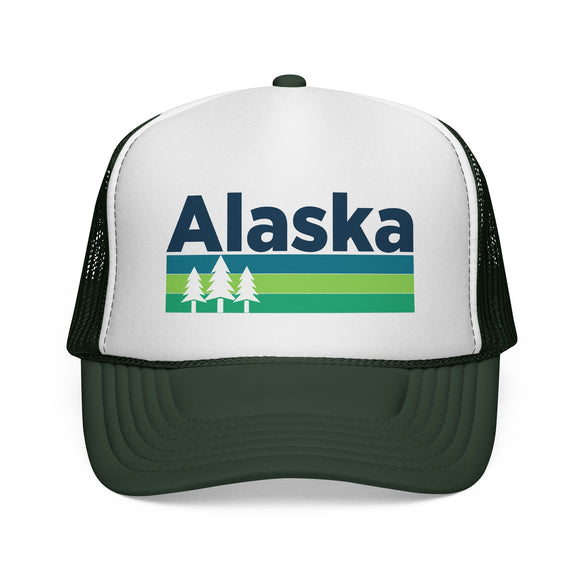 Alaska Retro Trees Trucker Hat - Vintage Style Alaska Cap