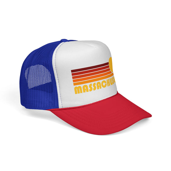 Massachusetts Retro Sun Trucker Hat - Vintage Style Massachusetts Cap