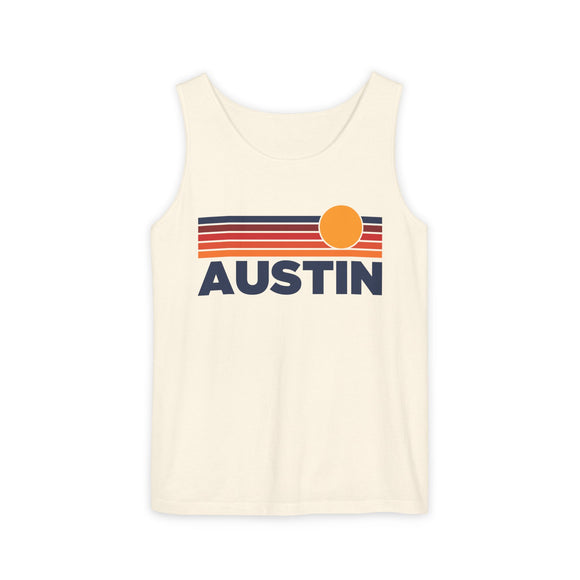 Austin, Texas Retro Sunstripe Tank Top | Comfort Colors - 100% Cotton