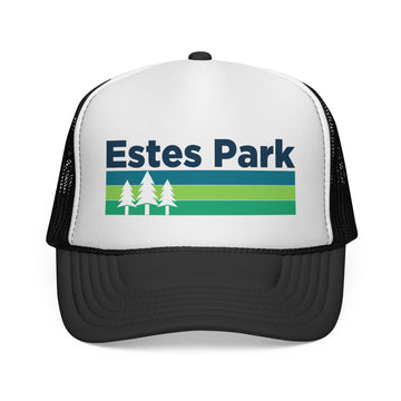 Estes Park, Colorado Retro Trees Trucker Hat - Vintage Style Estes Park Cap