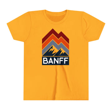 Buy gold Banff, Canada Youth Shirt - Retro Mountain Banff Kid's T-Shirt - Chevron Peaks