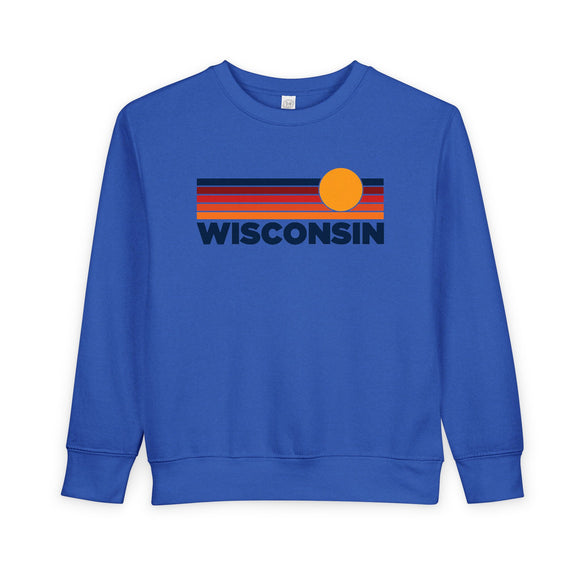Wisconsin Toddler Sweatshirt - Retro Sun Wisconsin Toddler Crewneck Sweatshirt