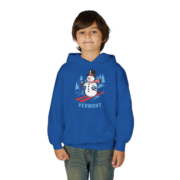 Vermont Youth Hoodie - Skiing Snowman Kids Vermont Hooded Sweatshirt