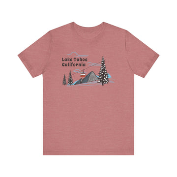 Buy heather-mauve Lake Tahoe, California T-Shirt - Retro Ski Mountain Gondola Unisex Lake Tahoe Shirt