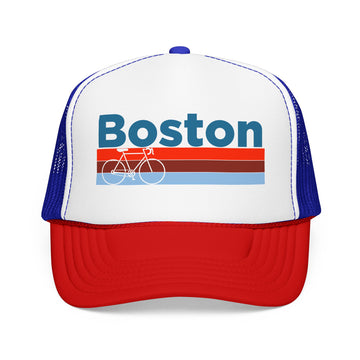Buy red-white-royal Boston, Massachusetts Trucker Hat - Foam Boston Bike Cap