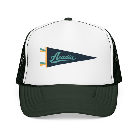 Acadia National Park Pennant Trucker Hat — Vintage Foam Mesh Cap