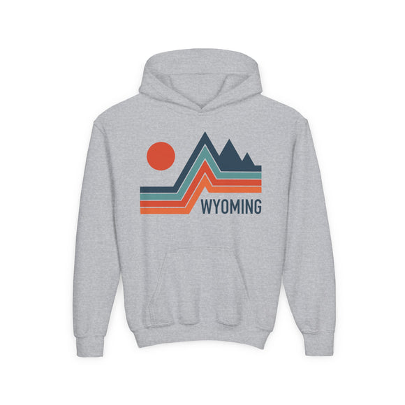 Wyoming Youth Hoodie - Retro Mountain Wyoming Youth Sweatshirt