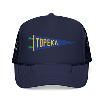 Topeka, Kansas Pennant Trucker Hat — Retro Flag Foam Cap