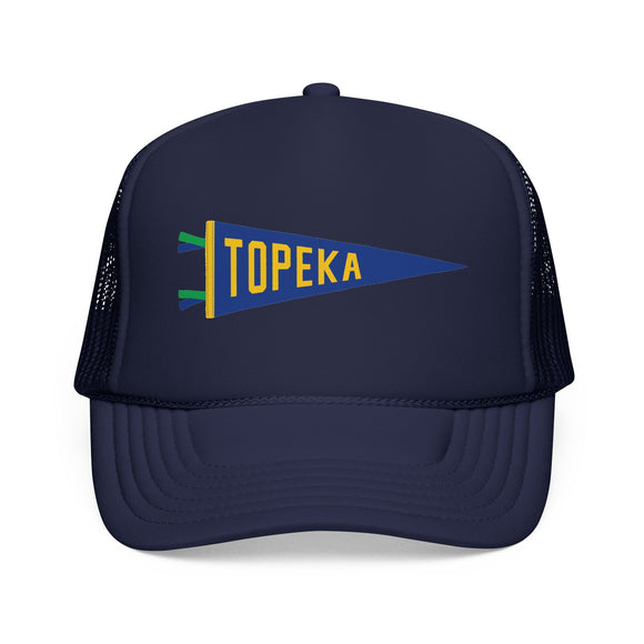 Topeka, Kansas Pennant Trucker Hat — Retro Flag Foam Cap