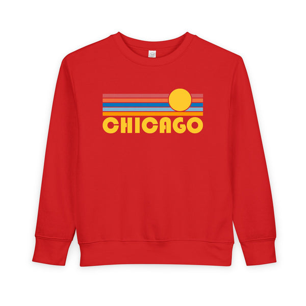 Chicago, Illinois Toddler Sweatshirt - Retro Sun Chicago Toddler Crewneck Sweatshirt