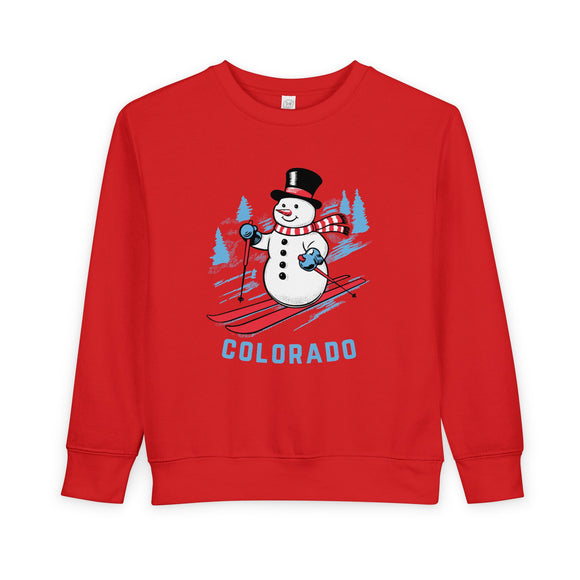 Colorado Toddler Sweatshirt - Skiing Snowman Colorado Toddler Crewneck Sweatshirt