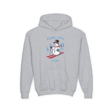Park City, Utah Youth Hoodie - Skiing Snowman Kids Park City Hooded Sweatshirt - 0