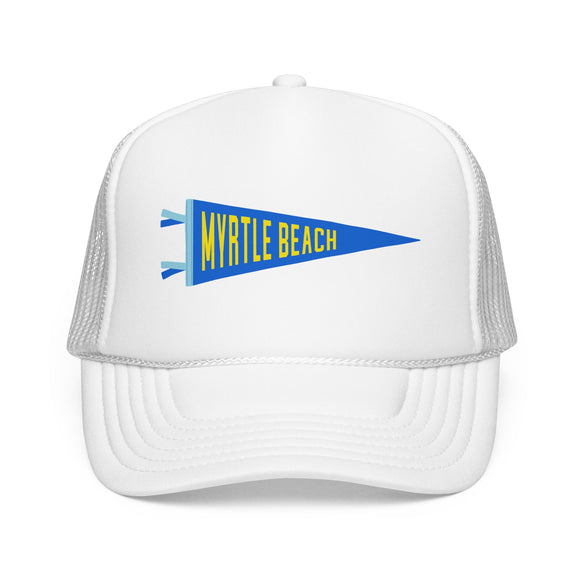 Myrtle Beach, South Carolina Pennant Trucker Hat — Retro Flag Foam Cap