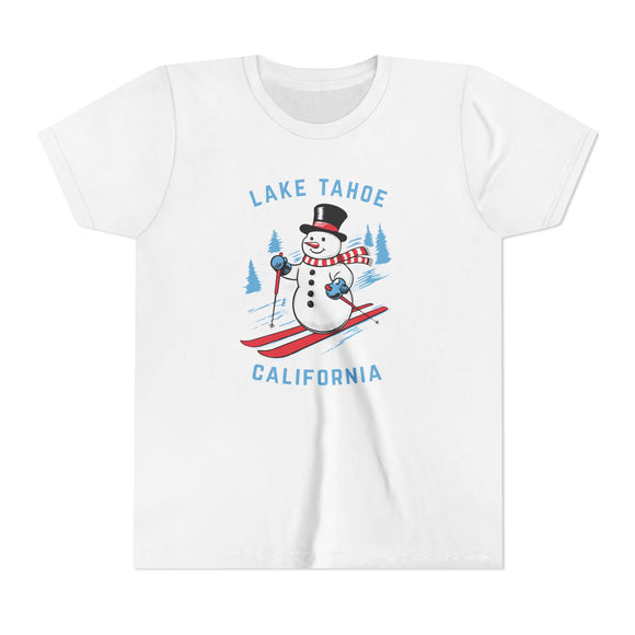 Lake Tahoe, California Youth Skiing Snowman Tee - Kids Lake Tahoe T Shirt