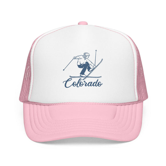 Kids Colorado Snow Ski Trucker Hat - Youth Snapback Cap on white background