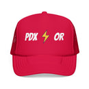 Portland, Oregon Retro Trucker Hat - Lightning Foam Cap - Lightning Black-3