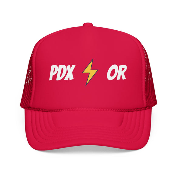 Portland, Oregon Retro Trucker Hat - Lightning Foam Cap - Lightning Black