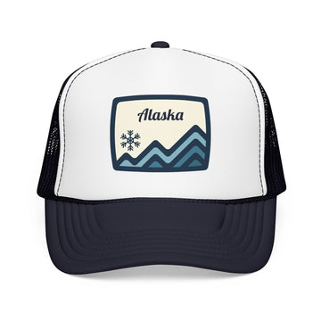 Buy navy-white-navy Alaska Retro Mountain Foam Trucker Hat — Vintage Snowflake