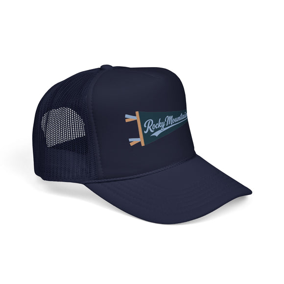 Rocky Mountain National Park Pennant Trucker Hat — Vintage Foam Mesh Cap