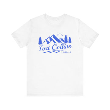 Buy white Fort Collins, Colorado T-Shirt - Retro Mountain Unisex Fort Collins Shirt - Pine Treeline