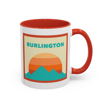 Burlington, Vermont Retro Ombre Sun Mountain Coffee Mug 11 oz, Burlington, Vermont Nature Lover Gift, Mountain Enthusiast Mug