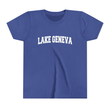 Buy heather-true-royal Lake Geneva, Wisconsin Youth Graphic Tee - Kids Lake Geneva T Shirt