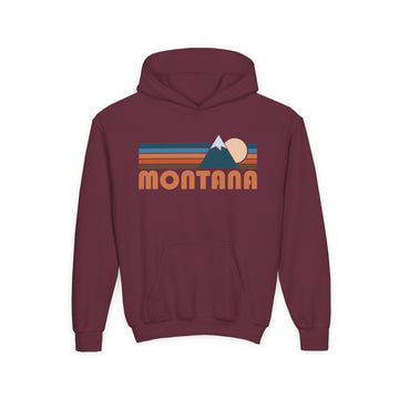 Buy maroon Montana Youth Hoodie - Retro Mountain Montana Youth Sweatshirt