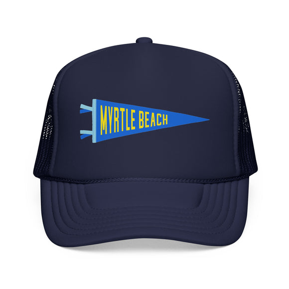 Myrtle Beach, South Carolina Pennant Trucker Hat — Retro Flag Foam Cap