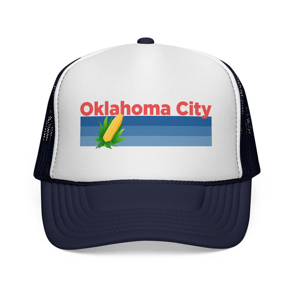 Oklahoma City, Oklahoma Retro Corn and Farm Trucker Hat