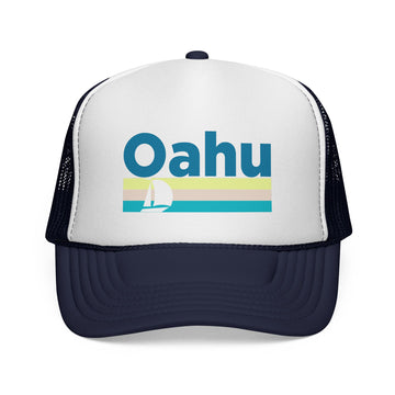 Oahu, Hawaii Retro Sailboat Trucker Hat - 0