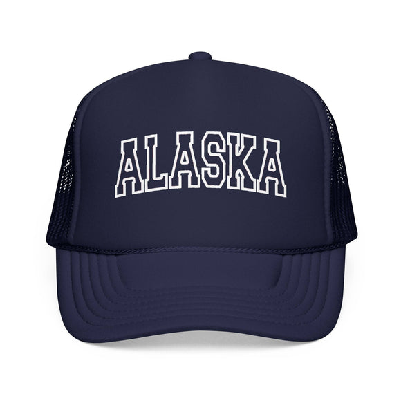 Kids Alaska Trucker Hat Vintage College Foam Mesh Youth Cap on white background