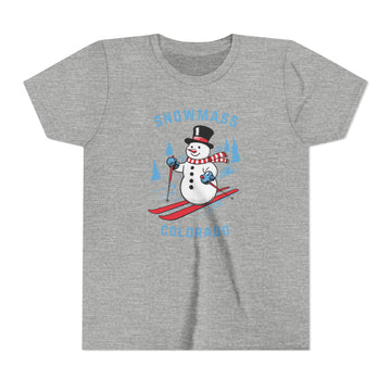 Snowmass, Colorado Youth Skiing Snowman Tee - Kids Snowmass T Shirt - 0
