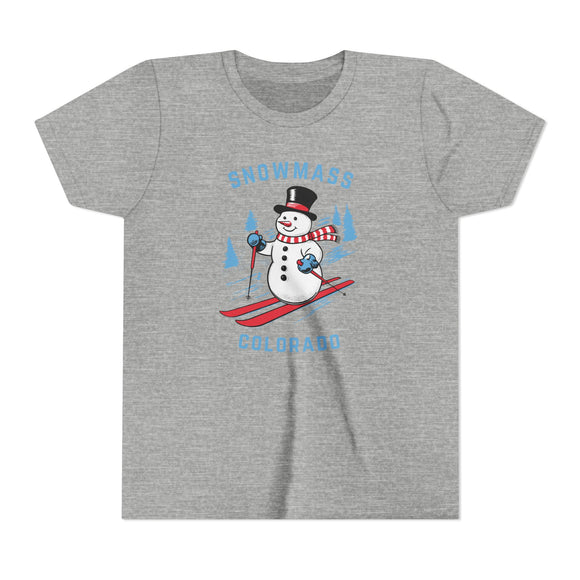 Snowmass, Colorado Youth Skiing Snowman Tee - Kids Snowmass T Shirt