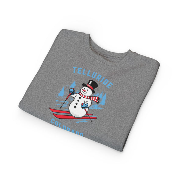 Telluride, Colorado Toddler Sweatshirt - Skiing Snowman Telluride Toddler Crewneck Sweatshirt